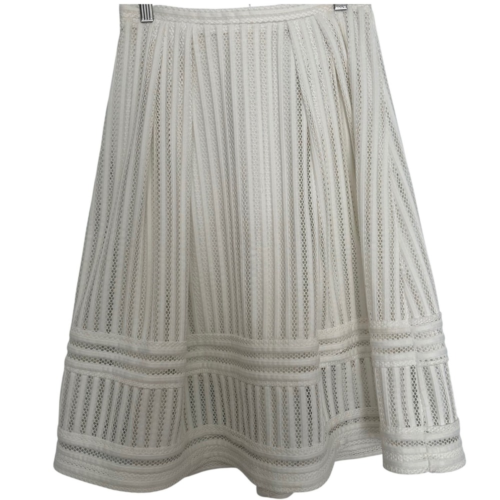 H&M White Eyelet Lace Skirt A-Line Midi Lined Ruffled Victorian Retro Romantic S